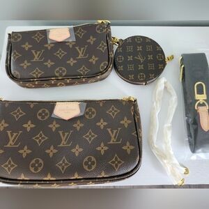 3-Piece Monogram Multi-Pochette Set with Canvas Strap